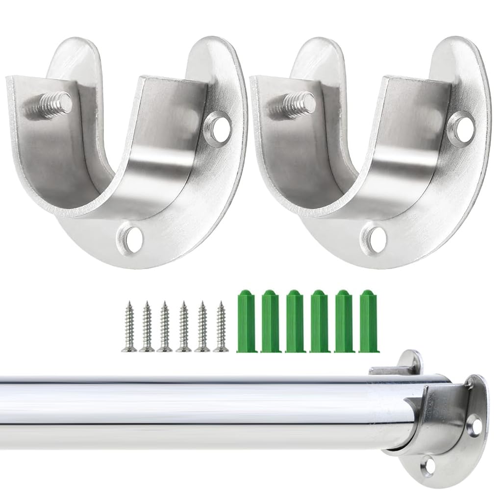 HASTHIP® 2Pcs Wardrobe Hanging Rod Mounts U-Shaped Closet Rod End Supports Wardrobe Brackets Screw Mounted Universal Stainless Steel 1-1/3''Wardrobe Brackets with Screws HASTHIP® 2Pcs Wardrobe Hanging Rod Mounts U-Shaped Closet Rod End Supports Wardrobe Brackets Screw Mounted Universal Stainless Steel 1-1/3''Wardrobe Brackets with Screws